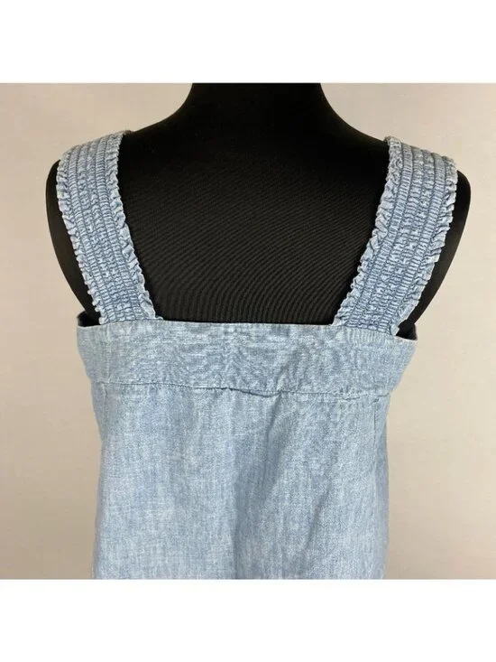 A.N.A Tank Top Womens M Blue Chambray Square Neck Smocked Spring Summer Casual - Picture 7 of 12